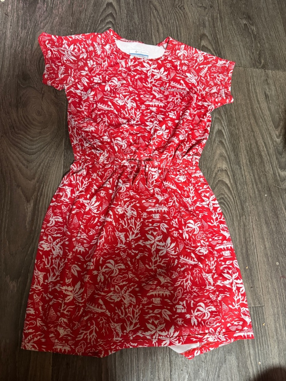 Red Floral Print Girls' Casual Dress - Elastic Waist